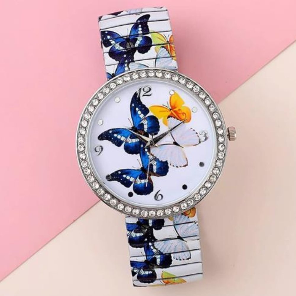 Womens White Austrian Crystal Digital Butterfly Bracelet Watch